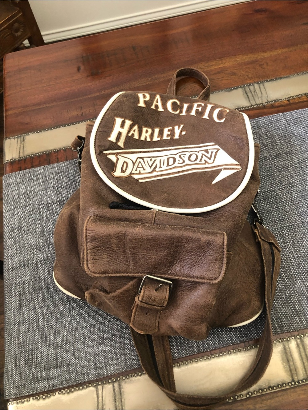 Harley-Davidson Brown Leather Pacific Logo Backpack with Cream Trim Lambskin